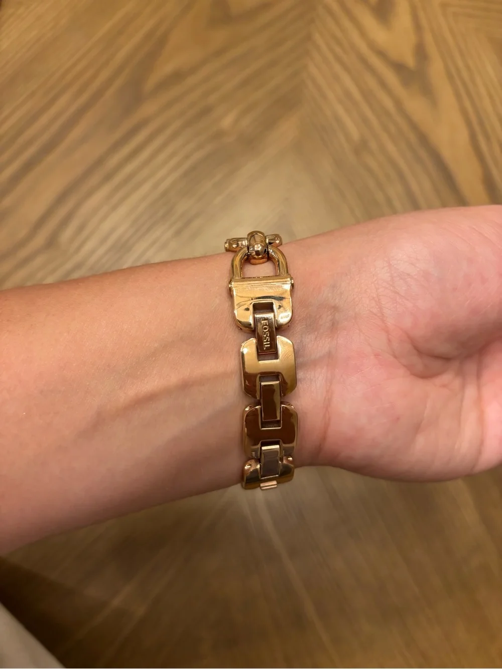 NEW with tags: Fossil Gold-Tone Link Bracelet Watch with White Dial